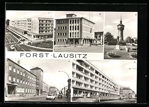 Ansichtskarte Forst /Lausitz, Konsum-Kaufhaus, Wasserturm und Berliner Strasse