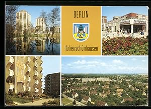 Ansichtskarte Berlin-Hohenschönhausen, Handelshaus, Hochhäuser, Ortsansicht, Wappen