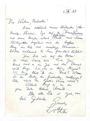 Imagen del vendedor de Eigenh. Brief mit ganzseitiger Bleistiftzeichnung und U. a la venta por Eberhard Kstler Autographen&Bcher oHG