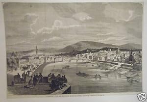 GRAVURE SUR BOIS 19ème FLORENCE ITALIE VUE DES QUAIS DE L'ARNO