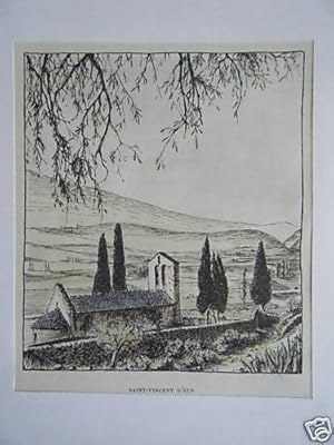 GRAVURE 20ème AQUARELLEE EUS PYRENEES ORIENTALES