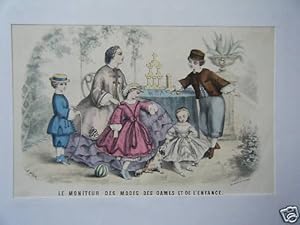 LITHOGRAPHIE COULEUR 19ème LE MONITEUR DES MODES DES DAMES ET DE L' ENFANCE