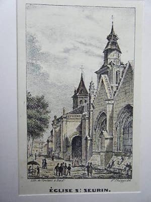 LITHOGRAPHIE GOUACHEE GOMMEE 19ème BORDEAUX EGLISE SAINT SEURIN