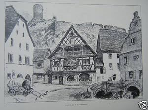 LITHOGRAPHIE ORIGINALE DE ROBIDA 19ème UNE PLACE A KAYSERBERG ALSACE