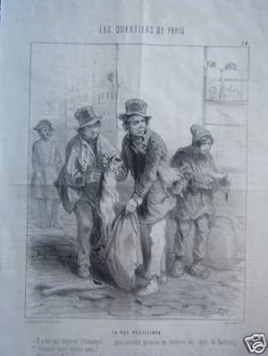 LITHOGRAPHIE DE BOUCHOT 19ème QUARTIERS DE PARIS LA RUE MOUFFETARD