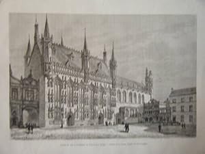 GRAVURE SUR BOIS HOTEL VILLE CHAPELLE BRUGES BELGIQUE