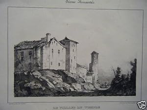 LITHOGRAPHIE 19ème VILLAGE LE TEMPLE LOT ET GARONNE