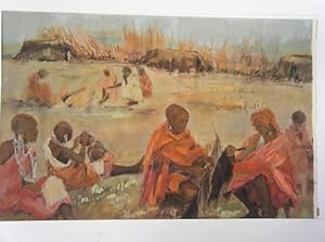 AQUARELLE 20ème VILLAGE AFRICAIN