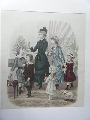 LITHOGRAPHIE COULEUR MODES TOILETTE DES ENFANTS COSTUMES GRANDS MAGASINS PARIS