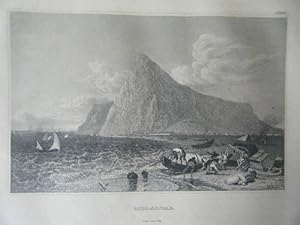 GRAVURE SUR ACIER 19ème GIBRALTAR ESPAGNE