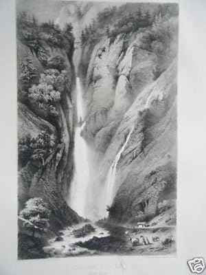 LITHOGRAPHIE 19ème DE GORSE CASCADE D' ENFER VALLEE LYS