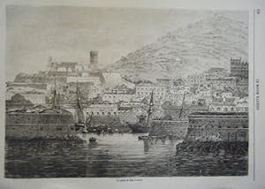 GRAVURE SUR BOIS 19ème LA PORTE DE MER A GAETE ITALIE