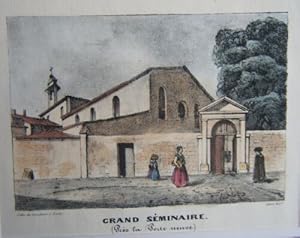 LITHOGRAPHIE GOUACHEE GOMME DE PHILIPPE 19è BORDEAUX GRAND SEMINAIRE PORTE NEUVE