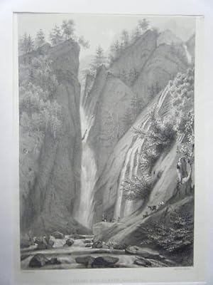 LITHOGRAPHIE 19ème CASCADE D' ENFER VALLEE DU LYS