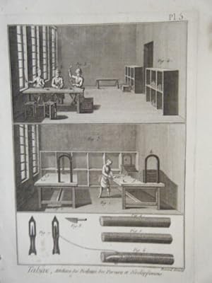 GRAVURE 18ème D' EPOQUE METIER TABAC ATELIER DES FICELEURS PAREURS DEVELOPPEMENT