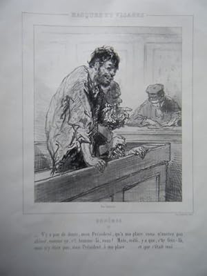 LITHOGRAPHIE de GAVARNI 19è MASQUES ET VISAGES JUSTICE AVOCAT