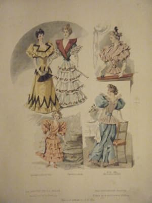 GRAVURE COULEUR 19ème REVUE DE LA MODE GAZETTE DE LA FAMILLE ENFANTINA