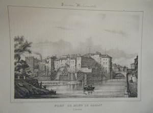 LITHOGRAPHIE TIREE DE LA GUIENNE MONUMENTALE 1842 PORT DE MONT DE MARSAN LANDES