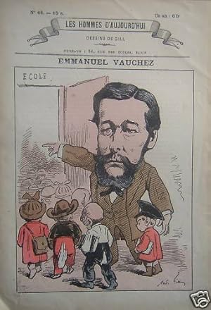 GRAVURE GILL POCHOIR VAUCHEZ COLLABORATEUR JEAN MACE FONDATEUR LIGUE ENSEIGNEMEN