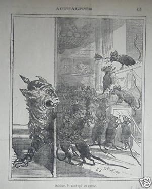 LITHOGRAPHIE DE CHAM TIREE DU CHARIVARI 19ème ACTUALITES CHAT ET SOURIS