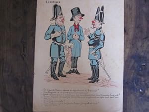 GRAVURE COULEUR DE FRISON 19ème CARICATURE MILITARIA CHASSE