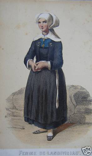 LITHOGRAPHIE COULEUR 19ème FEMME de LANDIVISIAU FINISTERE