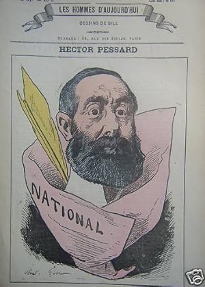 GRAVURE DE GILL COLORIEE AU POCHOIR 19ème HECTOR PESSARD JOURNALISTE