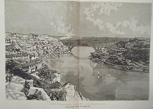 GRAVURE SUR BOIS 1887 VUE DE PORTO PORTUGAL