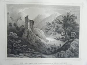 GRAVURE SUR ACIER 19ème RUINES DE HALDENSTEIN LIECHTENSTEIN