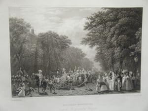 GRAVURE SUR ACIER 1820 DE FREDERIK NASH PARIS BOULEVARD MONTMARTRE PROCESSION