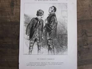 LITHOGRAPHIE DE GAVARNI 19 ème LA MASCARADE HUMAINE LES PARENTS TERRIBLES