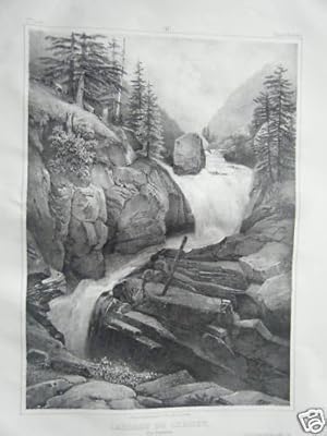 LITHOGRAPHIE 19ème de JACOTTET CASCADE DU CERISET CAUTERETS