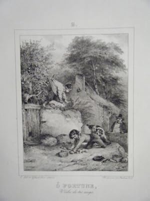 LITHOGRAPHIE DE CHARLET 19ème ENFANTINA O FORTUNE VOILA DE TES COUPS