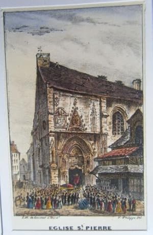 LITHOGRAPHIE GOUACHEE GOMMEE DE CONSTANT 19è BORDEAUX EGLISE SAINT PIERRE