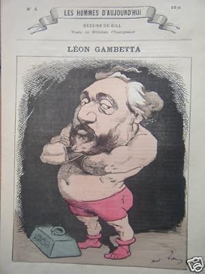 GRAVURE GILL COLORIE POCHOIR 19ème LEON GAMBETTA HOMME POLITIQUE NE A CAHORS