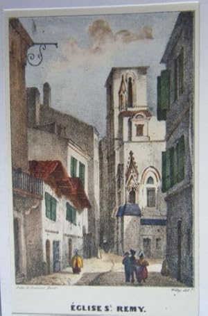 LITHOGRAPHIE GOUACHEE GOMMEE DE CONSTANT 19ème BORDEAUX EGLISE SAINT REMY