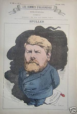 GRAVURE GILL COLORIEE AU POCHOIR 19ème SPULLER HOMME POLITIQUE NE A SEURRE