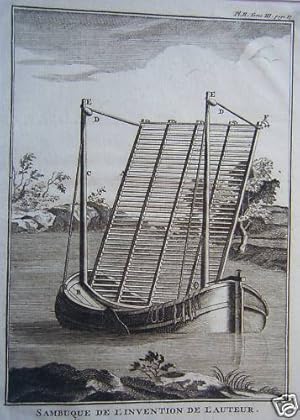 GRAVURE 18ème d' EPOQUE MARINES SAMBUQUE DE L'INVENTION AUTEUR