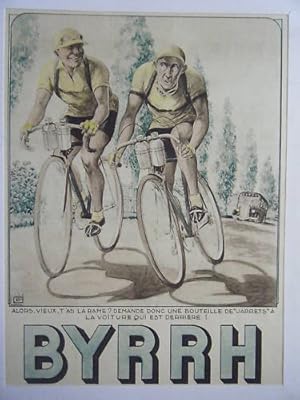 COMPOSITION AQUARELLEE 20ème PUBLICITE BYRRH CYCLISTES