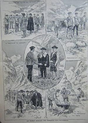 GRAVURE SUR BOIS 20ème TRIBUT DES BASQUES AUX NAVARRAIS