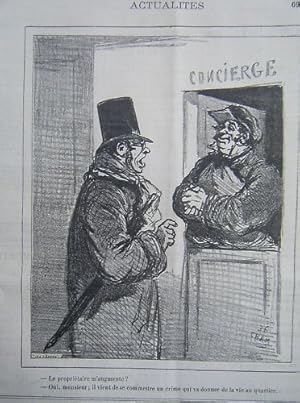 LITHOGRAPHIE DE CHAM SERIE ACTUALITES 19ème LA CONCIERGE