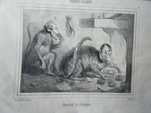 LITHOGRAPHIE DE CHAM 19ème CROQUIS DU JOUR RENOUVELE DE LAFONTAINE