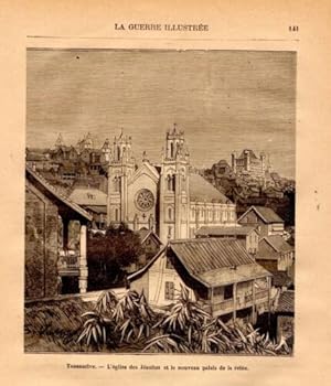 GRAVURE SUR BOIS 19è TANANARIVE MADAGASCAR EGLISE JESUITES NOUVEAU PALAIS REINE