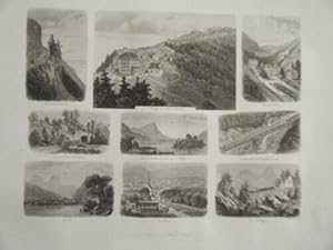 GRAVURE SUR ACIER 19ème SUISSE KRAEBELWAND RIGI STAFFEL CULM TUNNEL GOLDAU ARTH