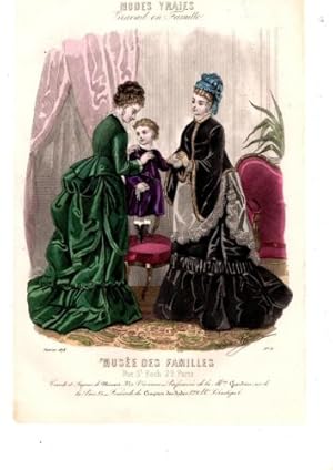 GRAVURE COULEUR MODES VRAIES ENFANTINA MUSEE DES FAMILLES N° 11 FEVRIER 1874