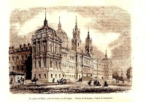 GRAVURE SUR BOIS 19ème LE PALAIS DE MAFRA PRES DE CINTRA AU PORTUGAL