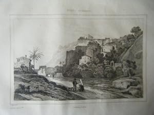 GRAVURE SUR ACIER ORIGINALE 19ème TERRACINE REGION ROME ITALIE