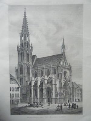 GRAVURE SUR BOIS 19è EGLISE ST THIEBAULT THANN ALSACE