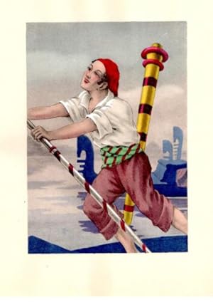 GRAVURE AU POCHOIR DE BRUNELLESCHI 20ème ART NOUVEAU GONDOLIER VENISE ITALIE