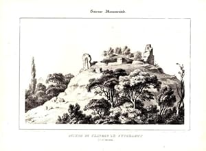 LITHOGRAPHIE 19è GUIENNE MONUMENTALE RUINES CHATEAU DE PUYCHAGUT LOT ET GARONNE